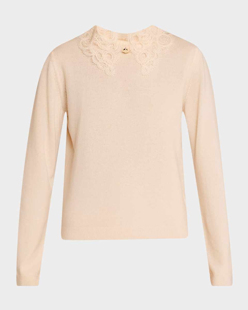 Fine Knit Lace-Collar Sweater